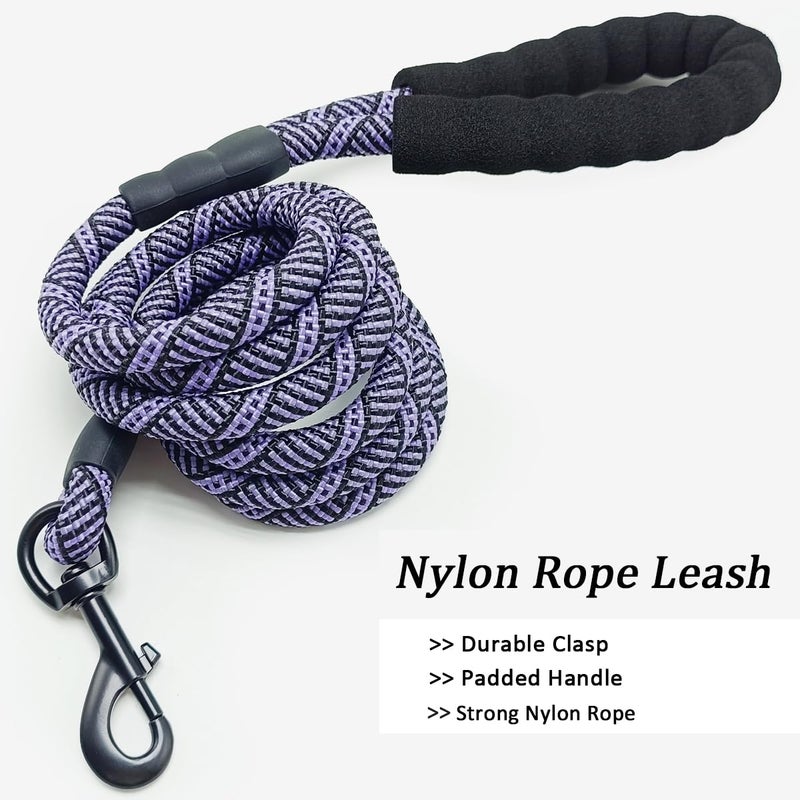 MayPaw Heavy Duty Rope Dog Leash, 6/8/10FT Nylon Pet Leash, Soft Padded Handle Thick Lead Leashes for Large Medium Dogs Walking Roaming (6ft * 1/2", Purple Black) - Image 4